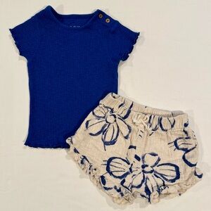 Play Up Baby Ribbed Top Floral Shorts Girls   18M 2-Piece Set Blue Tee T-Shirt